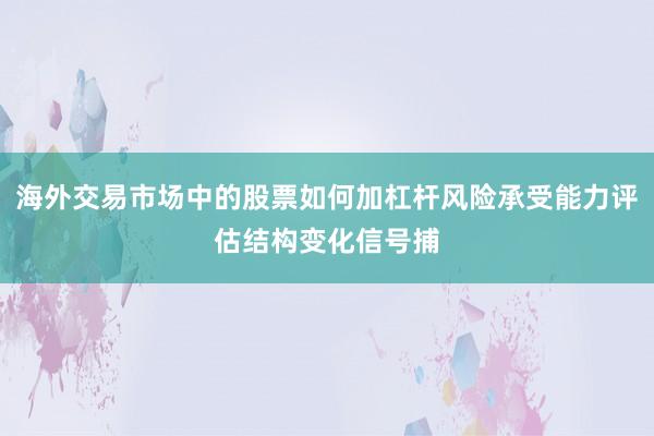 海外交易市场中的股票如何加杠杆风险承受能力评估结构变化信号捕