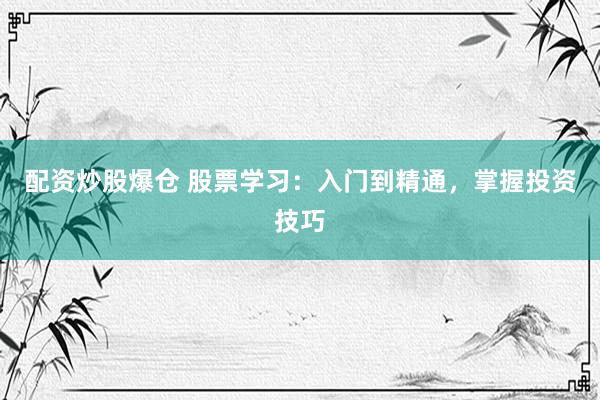 配资炒股爆仓 股票学习：入门到精通，掌握投资技巧
