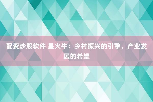 配资炒股软件 星火牛:乡村振兴的引擎,产业发展的希望