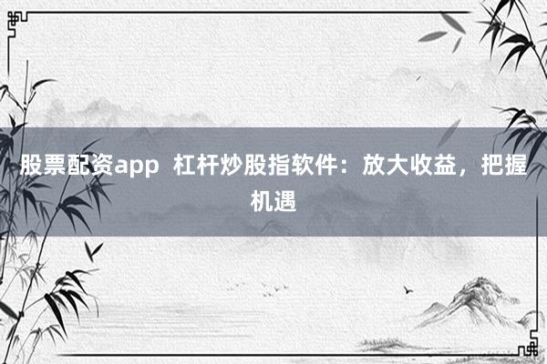 股票配资app 杠杆炒股指软件:放大收益,把握机遇