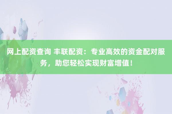 网上配资查询 丰联配资：专业高效的资金配对服务，助您轻松实现财富增值！
